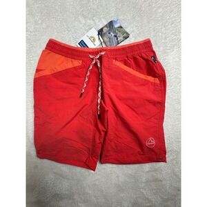 NWT La Sportiva Women M Nirvana Hiking Shorts Lightweight Activewear Red Orange
